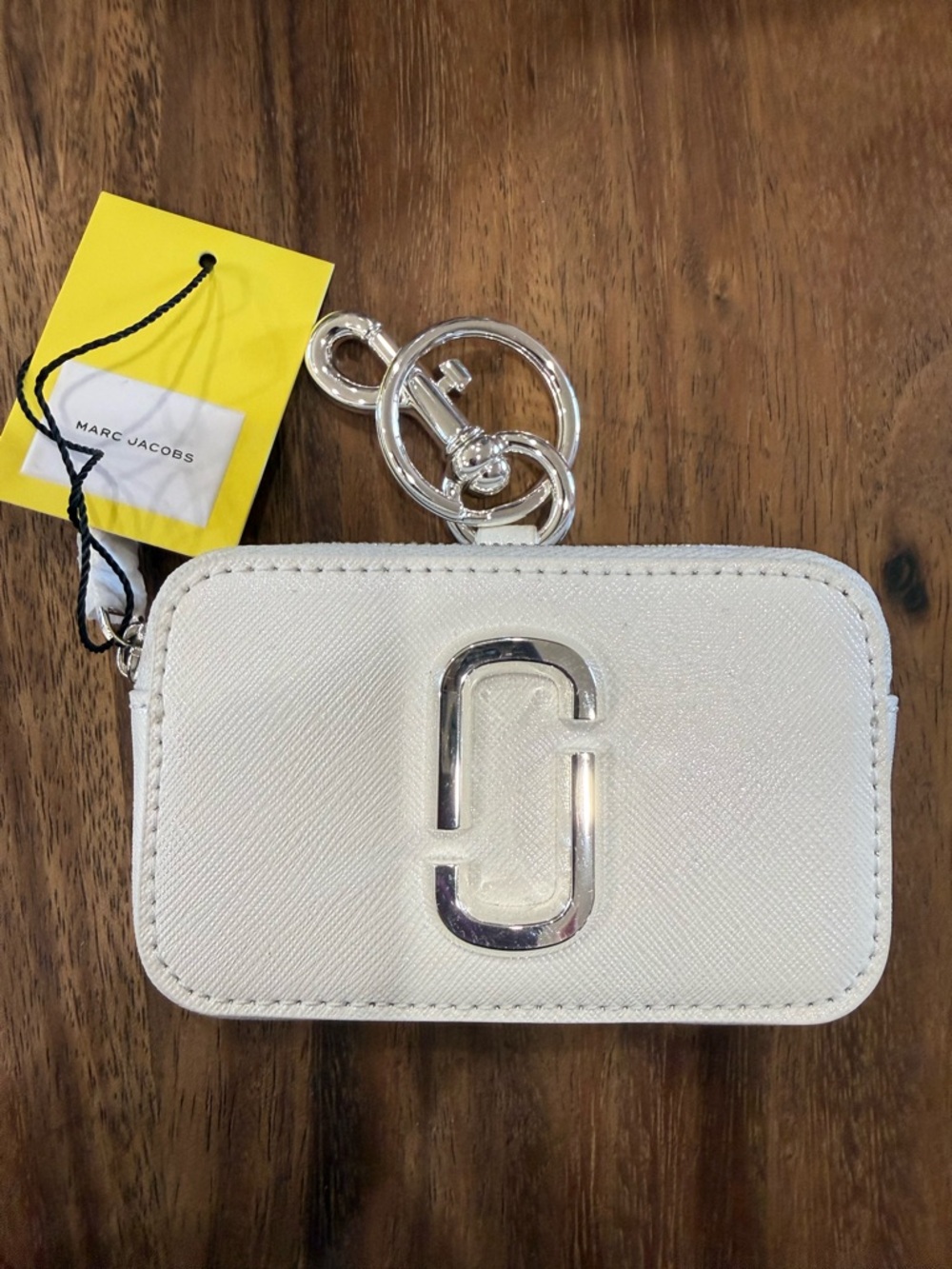 Marc Jacobs White Leather Snapshot Card Holder Keyring
